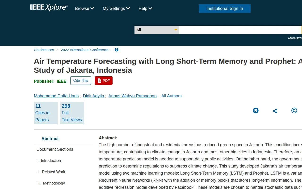 The paper on IEEE Xplore: Air Temperature Forecasting with Long Short-Term Memory and Prophet