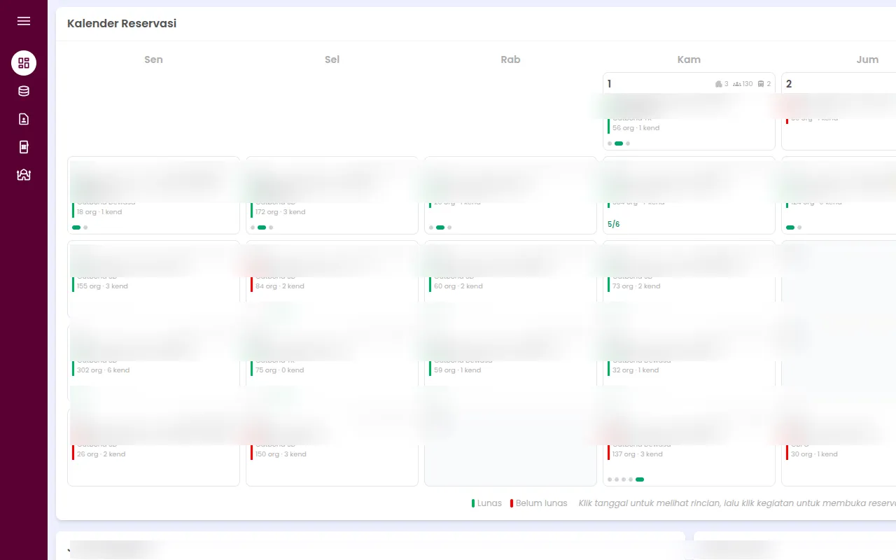 Reservation calendar in the Booking Management System, showing bookings per day for October